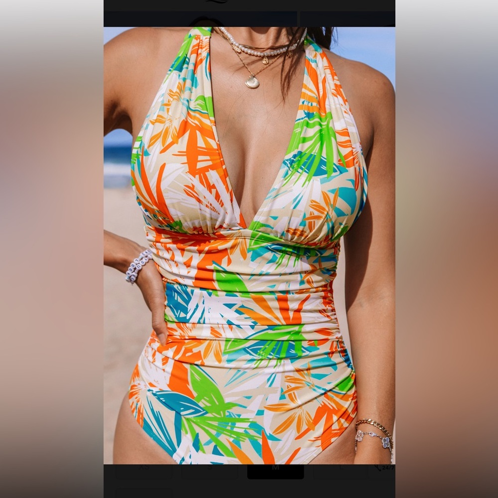#29 Cupshe Vibrant Leaf Print One Piece Swimsuit - Picture 4 of 8